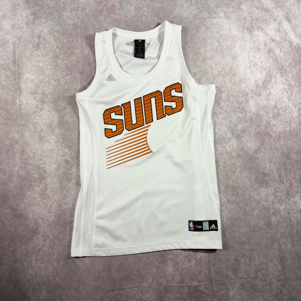 Adidas Phoenix Suns Women's Medium NBA4Her White Mesh Baby Tee Jersey Y2K